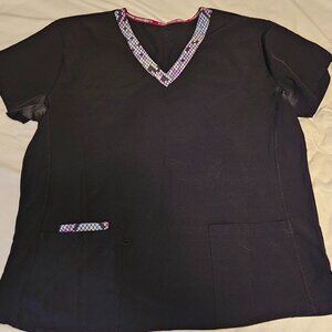Black w/ multi-colored accents Divine Curves Stretch scrubs top - 1X